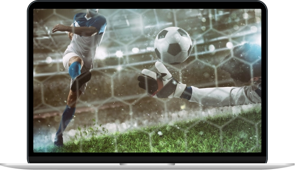 Laptop displaying an image of sports
